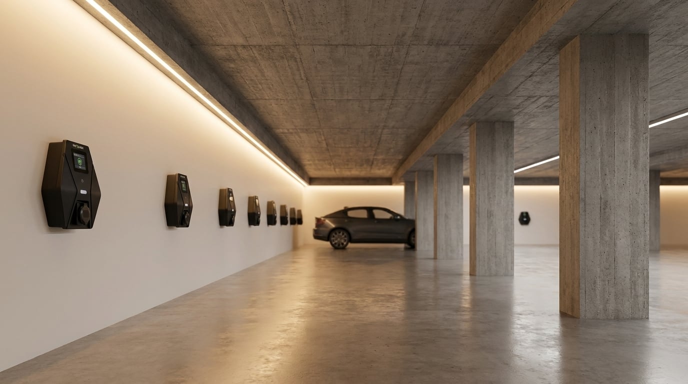 Underground garage with charging infrastructure in a reinforced-concrete building with no mobile reception